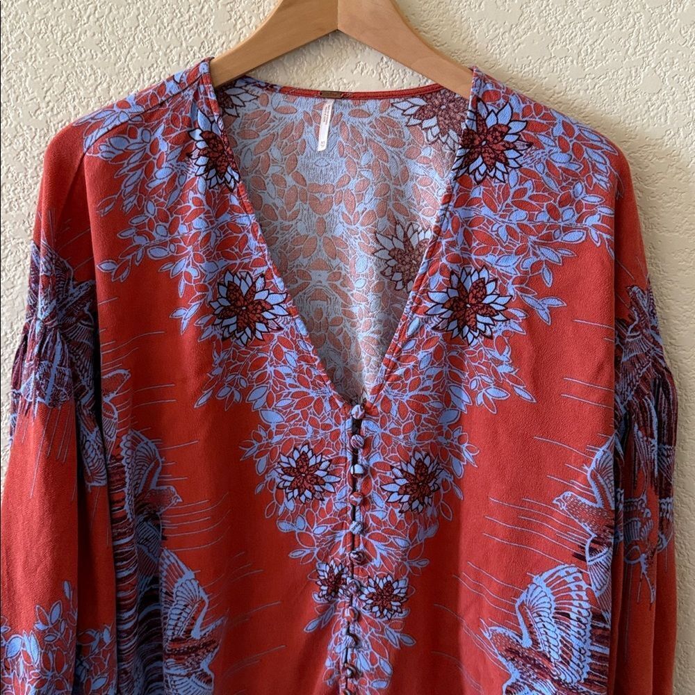 Free People Birds Of A Feather Top Blouse Burnt Orange XS Oversized - Picture 5 of 12